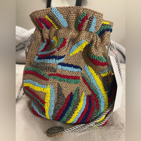 Indigo Moon Colorful Beaded and Jute Like Drawstring Crossbody - Picture 10 of 14